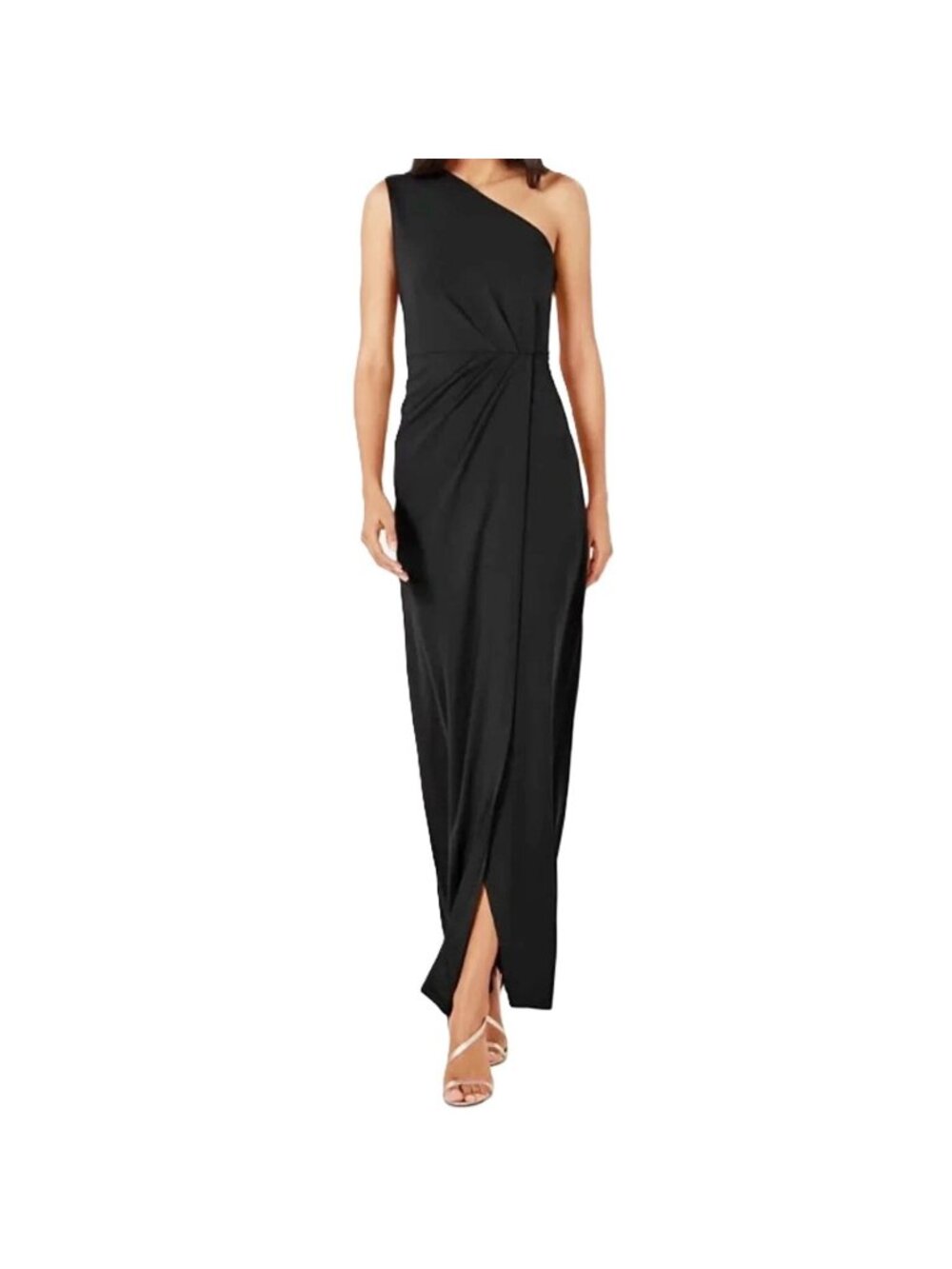 Calvin Klein One Shoulder Black Gown Pleated Grecian Formal Side Zip Size 4 NWT